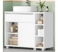 HEXCELEN Meuble sous Lavabo, Meuble de Salle de Bain, sous Évier, 1 Tiroir, 2 Portes, 3 Étagères Ouvertes, Compartiment Réglable, Blanc, 30 x 80 x 63 cm