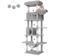 HEXCELEN MS21018LG Grand arbre à chat pour l'intérieur, avec grande plateforme, 8 troncs griffoirs, hamac, convient aux grands chats et aux foyers avec plusieurs chats, gris clair, 210 x 60 x 50 cm