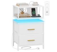 HEXCELEN Table de Chevet, Table de Chevet Éclairée, 2 Tiroirs et Compartiment Ouvert, Tables d’Appoint avec Ports USB et Prises, pour Chambre à Coucher, Salon, 30,1 x 40,2 x 62,1 cm Blanc