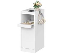 HEXCELEN Table de Chevet, Table de Nuit avec Plateau, Tables d'appoint étroite avec 1 Porte, Tables d'appoint avec 2 Crochets, pour Chambres à Coucher, Salons, Moderne Blanc 35 × 24 × 64 cm