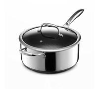 HexClad Casserole hybride antiadhésive de 4,7 litres avec couvercle en verre trempé, poignée qui reste froide, passe au lave-vaisselle, compatible avec toutes les plaques de cuisson