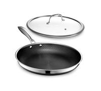 HexClad Poêle à frire hybride en acier inoxydable de 30,5 cm avec couvercle de cuisson - Poignée qui reste froide, sans PFOA, passe au lave-vaisselle et au four, antiadhésive