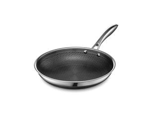 HexClad Poêle hybride en acier inoxydable de 25 cm - Poignée froide - Sans PFOA - Passe au lave-vaisselle et au four - Revêtement anti-adhésif