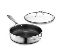 HexClad Sauteuse profonde hybride antiadhésive de 3,1 l avec couvercle en verre trempé, poignée qui reste froide, passe au lave-vaisselle, passe au four jusqu'à 482,2 °C, prête à induction, compatible