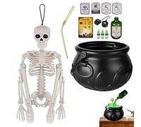 Hexenkessel - Décoration d'Halloween Squelette, Chaudron de Sorcière à Bonbons | Décoration extérieure éclairée pour table de salle de fête, fête d'été, maison hantée, intérieur de cuisine, salle de c