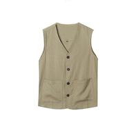 HEXHUASR Gilet De Costume en Lin pour Hommes, Blazer Vintage À Simple Boutonnage, Mince sans Manches, Cardigan Décontracté, Veste De Sport Douce Et Confortable, Coupe Ample, Loisirs D'Été, Déb