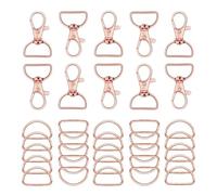 HEXHUASR Lot de 30/50/70/100 Porte-clés en Forme de D avec Anneau en D, Crochet à Ressort Rotatif, Fermoir pivotant, Porte-clés, Accessoires de Bricolage(Rose Golden,50PCS)