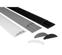 HEXIM Chemin de câbles 68x18mm semi-circulaire PVC Cache-câbles plastique pour TV, mur & sol (embout gris) Embout extérieur Gestion des câbles