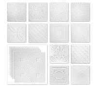 HEXIM Dalles de plafond 50x50cm Plaques de polystyrène XPS blanc, Panneaux de plafond Décoration de l'espace Revêtement (NR.35, 16 m²)