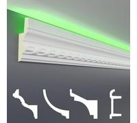 HEXIM LED Stuckleiste Muster - Eclairage indirect avec moulures de plafond en PU, légères et opaques- (20cm LED-5) Set de profilés de stuc