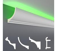 HEXIM LED Stuckleiste Muster - Eclairage indirect avec moulures de plafond en PU, légères & opaques- (20cm LED-1) Corniche lumineuse façade blanche