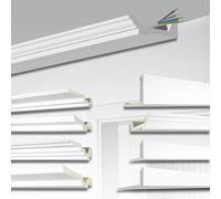 HEXIM Moulure cacher câbles 155x45mm Corniche blanc Mousse PU, Guidage de câbles Câble de rallonge Protection de câbles Baguette (AB179, 2 mètres)