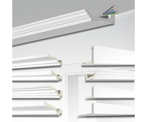 HEXIM Moulure cacher câbles 155x45mm Corniche blanc Mousse PU, Guidage de câbles Câble de rallonge Protection de câbles Baguette (AB179, 2 mètres)