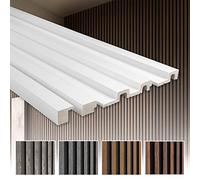 HEXIM Panneau à lamelles HDPS Polystyrène - Lamelles Revêtement mural Panneaux acoustiques Panneaux muraux Bois imitation - (1 baguette de finition - structure bois gris foncé) Lamelles en bois