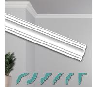 HEXIMO Corniches de Plafond Modernes en Polystyrène XPS Blanc, 2 Mètres Moulures en Polystyrène Moulures Décoratives Angles (50 mètres ZG30)