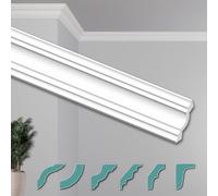 HEXIMO Corniches de Plafond Modernes en Polystyrène XPS Blanc, 2 Mètres Moulures en Polystyrène Moulures Décoratives Angles (50 mètres ZG32)