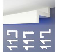 HEXIMO profilé de joint d'ombre LED moulures, éclairage indirect XPS-styrofoam-plafond sec moulures pour plafond (30,6 mètres HLED 7)