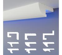 HEXIMO profilé de joint d'ombre LED moulures, éclairage indirect XPS-styrofoam-plafond sec moulures pour plafond (20,4 mètres HLED 15)