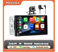 Hexinex Autoradio 2 Din Carplay Android Auto sans Fil 7 Pouces IPS Écran Tactile, Bluetooth GPS Caméra de Recul Type-C USB AUX TYPEC