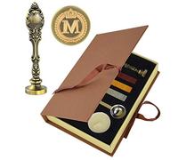 Hexint Kit de cachet de cire avec initiales vintage - Avec poignée en métal - Couleur bronze - Lettre M