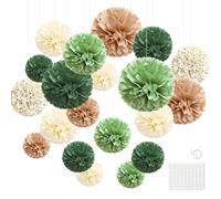 Hexizexi Lot de 20 pompons en papier de soie vert olive sauge | Décoration murale crème naturelle à suspendre pour mariage, anniversaire, fête prénatale, safari sauvage