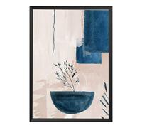 Hexoa Affiche Abstrait Bleu Calme méditerranée - Made in France - Affiche sous Cadre Bois Noir 30x45