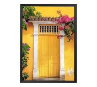 Hexoa Affiche Architecture Porte Jaune à Olinda au Bresil - Made in France - Affiche sous Cadre Bois Noir 40x60