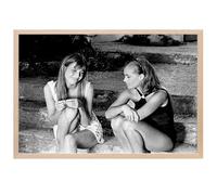 Hexoa Affiche célébrités Jane Birkin et Romy Schneider - Made in France - Affiche sous Cadre Bois chêne 60x40
