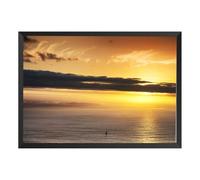 Hexoa Affiche Coucher de Soleil sur la mer Calme Plat - Made in France - Affiche sous Cadre Bois Noir 60x40