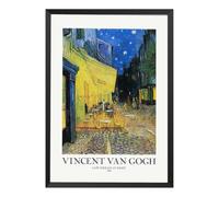 Hexoa Affiche de Café d'Arles terrasse la Nuit - Made in France - Affiche sous Cadre Bois Noir 20x30