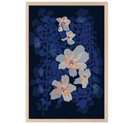 Hexoa Affiche de Fleurs Tableau orchidées Bleues en Ombre Douce - Made in France - Affiche sous Cadre Bois chêne 30x45