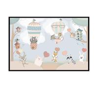 Hexoa Affiche encadrée Animaux et montgolfières Enfant - Made in France - 60x40