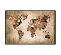 Hexoa Affiche encadrée Carte du Monde Bois Rustique - Made in France - 60x40