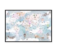 Hexoa Affiche encadrée Carte du Monde illustrée Enfants - Made in France - 60x40