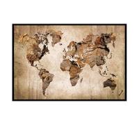 Hexoa Affiche encadrée Carte du Monde texturée Vintage - Made in France - 60x40