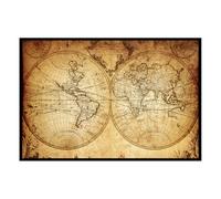 Hexoa Affiche encadrée Carte du Monde Vintage Ancienne - Made in France - 60x40