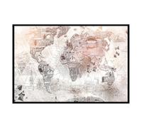 Hexoa Affiche encadrée Carte du Monde Vintage Collage - Made in France - 60x40