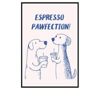 Hexoa Affiche encadrée Chiens café Humour - Made in France - 40x60