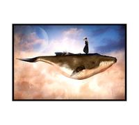 Hexoa Affiche encadrée Femme Debout sur Une Baleine Volante - Made in France - 60x40