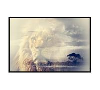 Hexoa Affiche encadrée Lion majestueux en Double Exposition - Made in France - 60x40