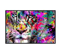 Hexoa Affiche encadrée Lion Pop Art Multicolore - Made in France - 60x40