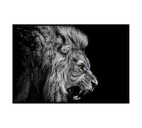 Hexoa Affiche encadrée Lion Rugissant Noir et Blanc - Made in France - 60x40