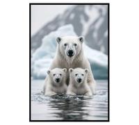 Hexoa Affiche encadrée Ours Polaire et oursons - Made in France - 40x60