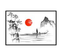 Hexoa Affiche encadrée Paysage poétique Asiatique Noir et Blanc - Made in France - 60x40