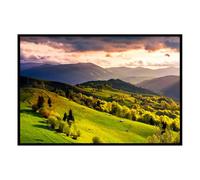 Hexoa Affiche encadrée Paysage vallonné au Coucher du Soleil - Made in France - 60x40