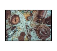 Hexoa Affiche encadrée Scène Vintage sur Carte du Monde Ancienne - Made in France - 60x40