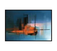 Hexoa Affiche encadrée Œuvre Abstraite structurée en Orange, Bleu et Noir - Made in France - 60x40