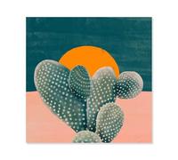 Hexoa Affiche Illustration Cactus et Soleil Orange - Made in France - Affiche Seule 30x30