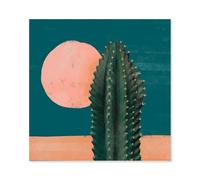 Hexoa Affiche Illustration Cactus et Soleil Rose - Made in France - Affiche Seule 30x30