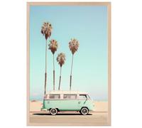 Hexoa Affiche Paysage mer Van sur Venice Beach - Made in France - Affiche sous Cadre Bois chêne 20x30